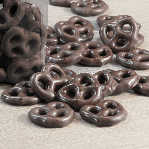 MINI DARK CHOCOLATE PRETZELS, 4 OZ BAG