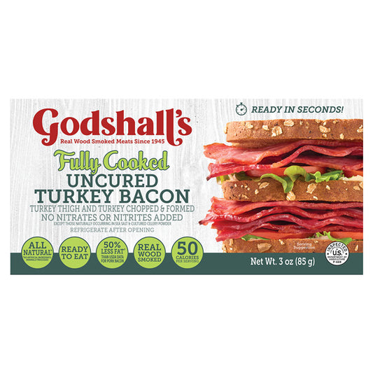 GODSHALL'S FULLY COOKED TURKEY BACON, 3 OZ.